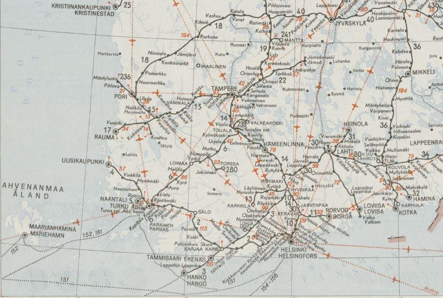 23 Rautatiet Vuonna 1958 vastuualueella oleva rautatieverkosto ei poikennut nykyaikaisesta rautatieverkosta laisinkaan.
