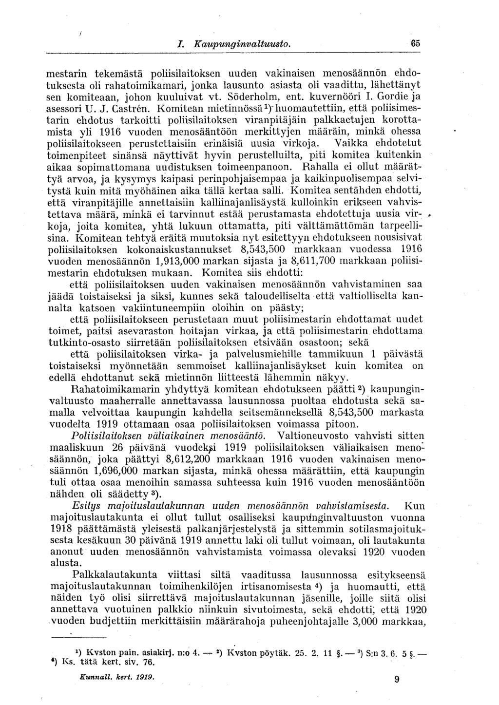 / I. Kaupunginvaltuusto.
