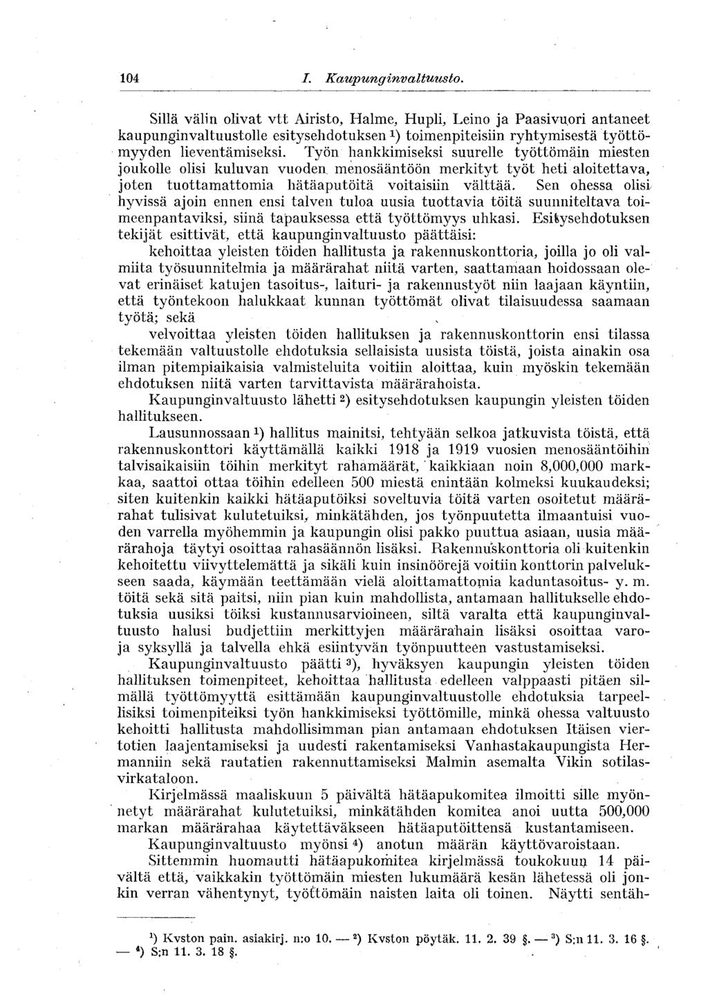 104 I.,Kaupunginvaltuusto.