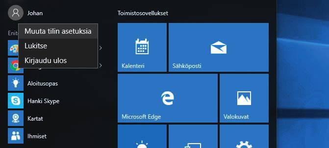 HARJOITU Määritä tilin salasana Windows-koneelle luotu paikallinen tili on syytä suojata salasanakyselyllä.