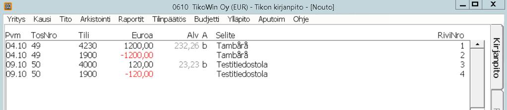 automaattisiirtoa tai tapahtumalle ei löydy sopivaa kirjauskautta, tapahtumat