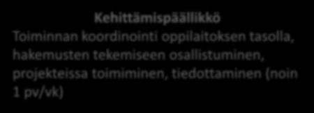 hallinto, rahoitus), asiantuntijavierailuiden ohjelman toteuttamiseen osallistuminen, projektien toteuttamiseen