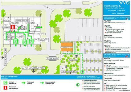 Sivu 16 / 32 3. Rakennuksen turvallisuusjärjestelyt 3.1. Turvallisuuskartat Turvallisuuskartat ovat opastepiirustuksia, joihin on merkitty hätätilanneohjeiden lisäksi turvallisuuteen liittyviä tietoja.