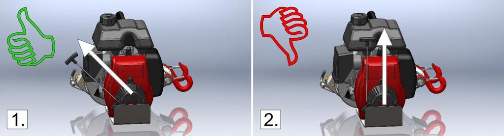 Kaikki pultit vaativat 4 mm kuusiokoloavainta, joka on toimitettu vintturin mukana. 1) Irrota köyden ohjain (kuva 1). 2) Irrota kelan akselin päässä oleva mutteri (kuva 2).