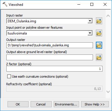 Viewshed - näkyvyysanalyysi 3D Analyst Tools Visibility Viewshed