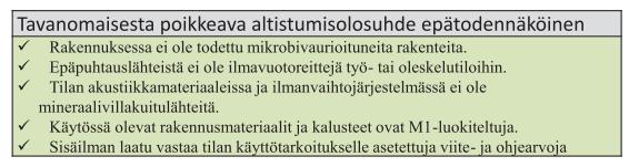 muiden teknisten selvitysten tuloksia sekä koko rakennuksen tilannetta kokonaisuutena sekä lisäselvitys-, seuranta- tai toimenpidetarpeita. (Työterveyslaitos, 2016, 35) 11.7.