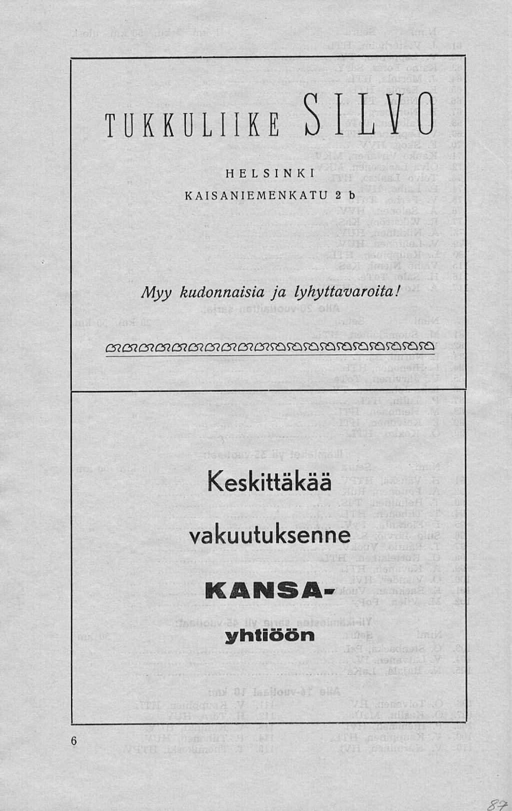 ?? TUKKULIIKE SILVO HELSINKI KAISANIEMENKATU 2 b Myy kudonnaisia ja lyhyttavaroita!