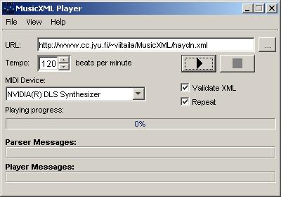 Kuva 13. MusicXML-soittimen ensimmäisen version käyttöliittymä.