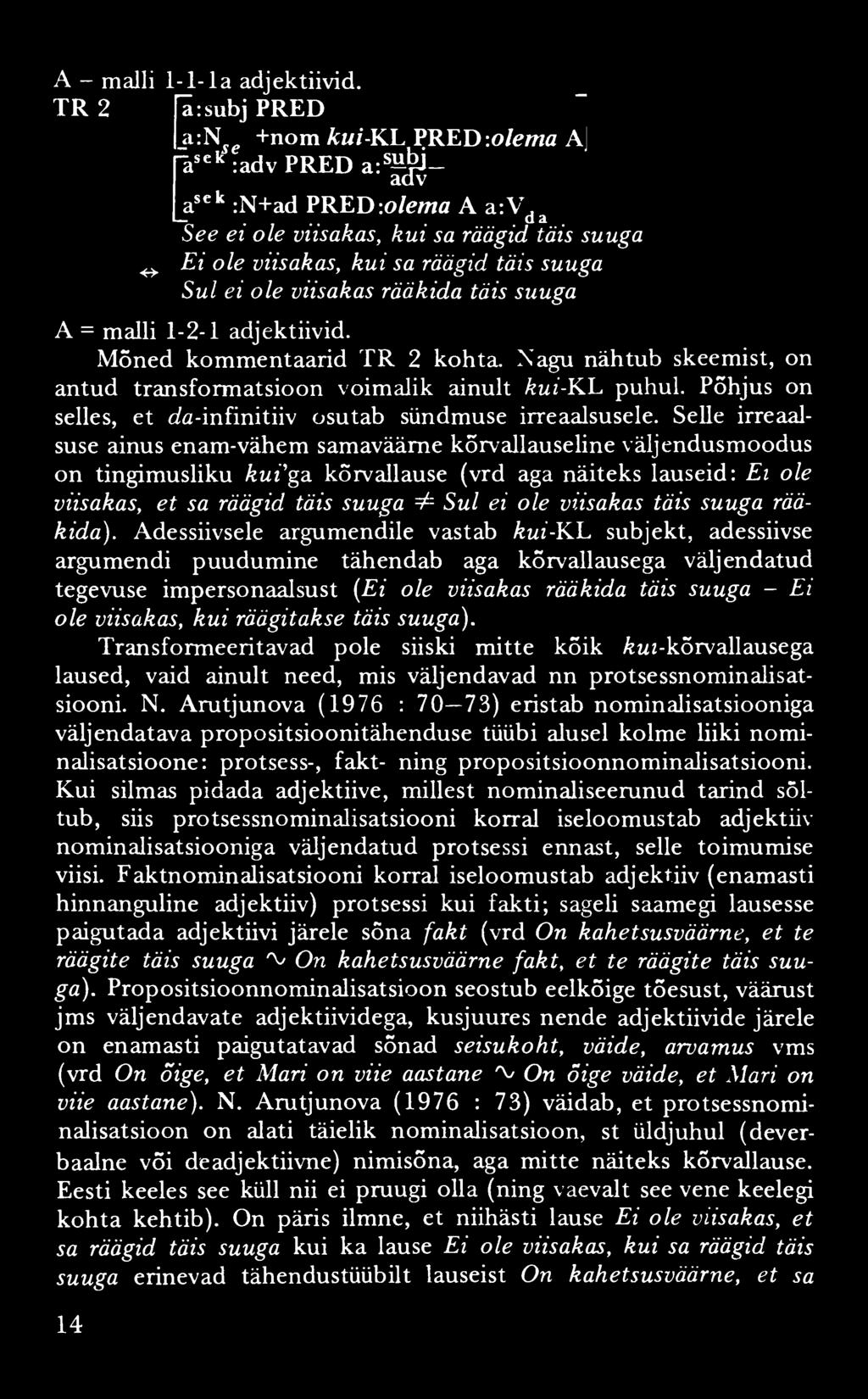 A - malli 1-1-la adjektiivid. _ T R 2 lärsubj PRED i*:njc +nom kui-kl PRED:o/ema Aj rasek :adv PRED a:s^ - adv asek :N+ad PRED:o/ewfl A a:v.