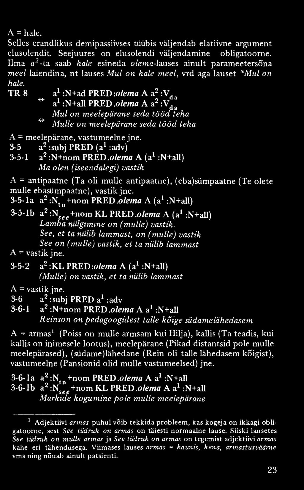 A = hale. Selles erandlikus demipassiivses tüübis väljendab elatiivne argument elusolendit. Seejuures on elusolendi väljendamine obligatoorne.