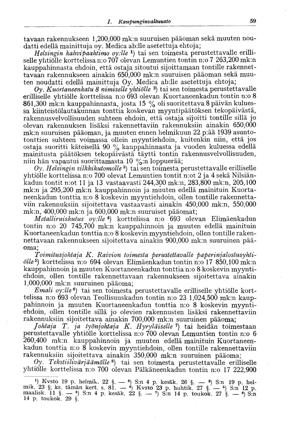 1. Kaupunginvaltuusto 59 tavaan rakennukseen 1,200,000 mk:n suuruisen pääoman sekä muuten noudatti edellä mainittuja oy.