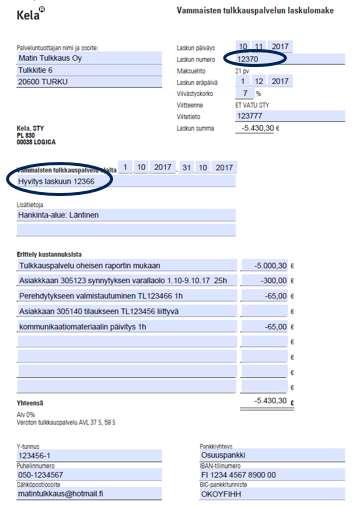Malli hyvityslaskusta Virheellisen laskun tilalle tulee aina lähettää