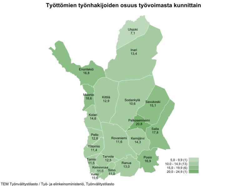 15 2.2.3 Työvoima, työllisyys Inarin kunnassa työttömyys on lähtenyt laskuun.