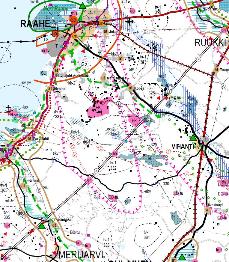 Maakuntakaavojen yhdistelmäkartta Lainvoimaiset Pohjois- Pohjanmaan, Keski- Pohjanmaan ja Kainuun maakuntakaavat ja viimeiseksi nähtävillä ollut