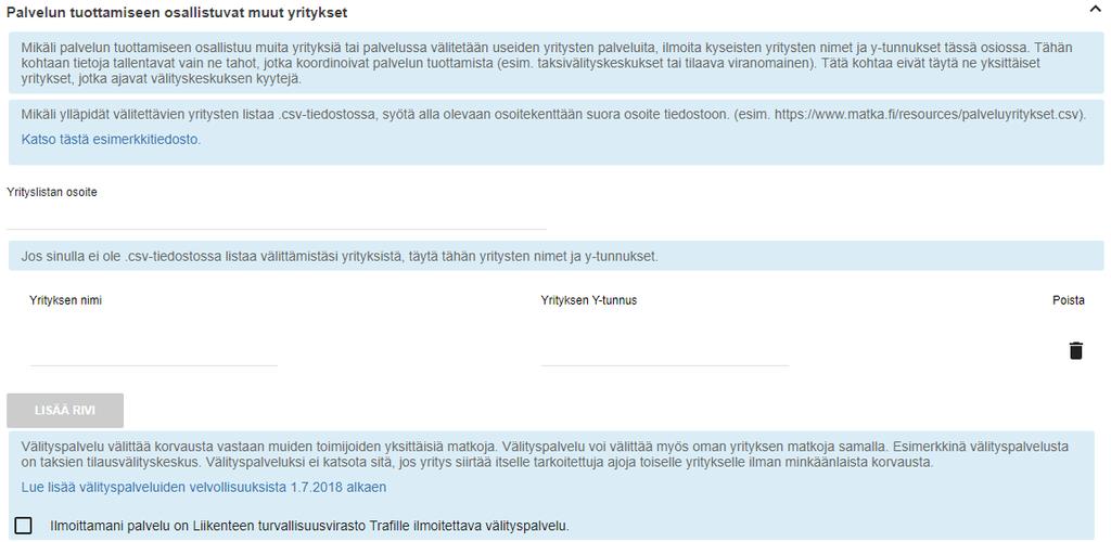 Ohje 10 (41) 4. Palvelun tuottamiseen osallistuvat yritykset Mikäli vastaat palvelusta, jonka tuottamiseen osallistuu myös muita yrityksiä (kyseessä on palvelua koordinoiva taho, esim.