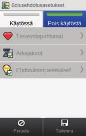 Päävalikko > Asetukset > Bolusehdotus > Bolusehdotusasetukset 1 2 3 4 Valitse päävalikosta Asetukset.