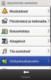 7.17 Hiilihydraattiyksikkö Valittavana on eri hiilihydraattiyksiköitä (g, BE, KE tai CC).