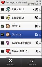 Terveystapahtumat Bolus Valitse enintään 4 terveystapahtumaa. Valitse Tallenna.