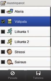 1 1.7 Muistiinpanonäyttö Tapahtuma (esimerkiksi Välipala) saattaa vaikuttaa verensokerin mittaustulokseen tai kerättäviin tietoihin.