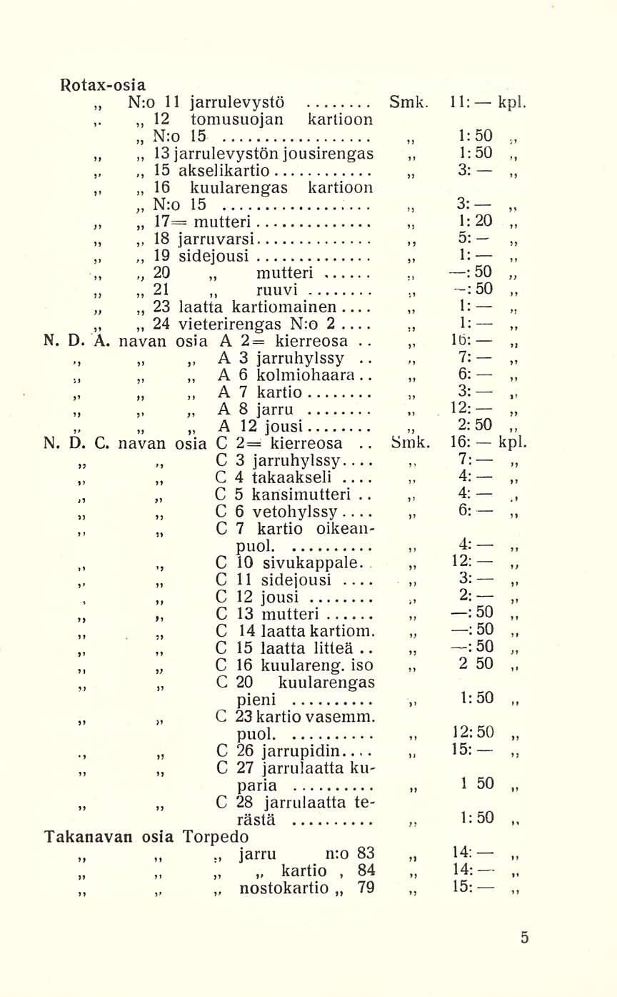 mutteri A 12 jousi 2:50 nostokartio Smk. 1:50 : 1: 1; 7: : : 50 2 12:50 Rotax-osia N:o 11 jarrulevystö Smk. 11; -kpl.