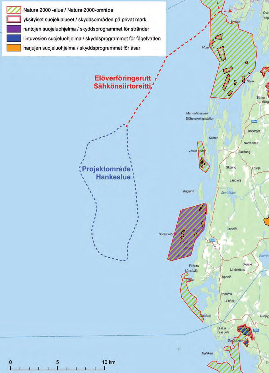 Kuva 11 26. Hankealueen lähiympäristön Natura- sekä muut luonnonsuojeluohjelmiin ja -strategioihin kuuluvat alueet kartalla. Figur 11-26.