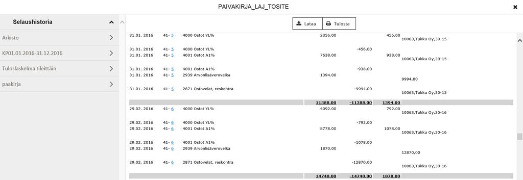 ARKISTO - KIRJANPITO Selaushistoria Navigointi halutulle tasolle kansiopolussa Katselu