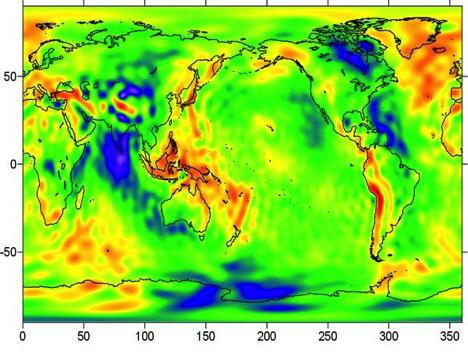 Globaali painovoimakartta Intian valtameren suuri painovoimakuoppa: näkyy myös geoidissa!