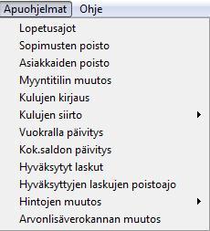 Kuinka apuohjelma ajetaan 31.12.2012 tai sen jälkeen? 1. Laskujen hyväksyminen suoritettava joulukuun laskutuksen osalta (verokanta 23%) ennen verokannan muutosapuohjelman ajoa.