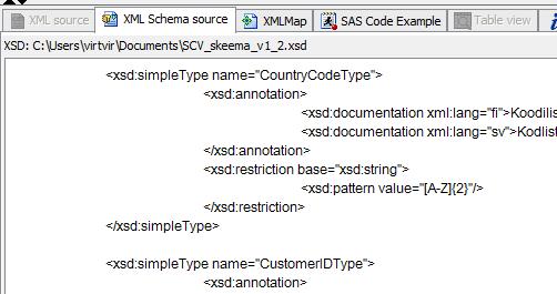 Näkyvyys XML:ään Kuvaruudun alalaidassa on