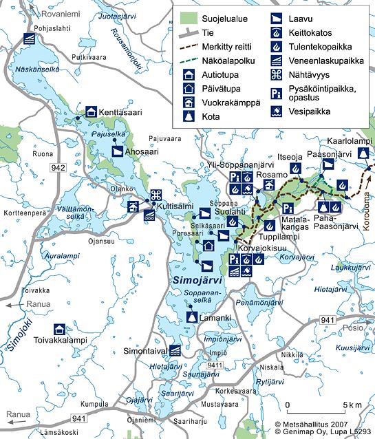 Kuva 3. Simojärven Soppanan alueen palvelut ja nähtävyydet.
