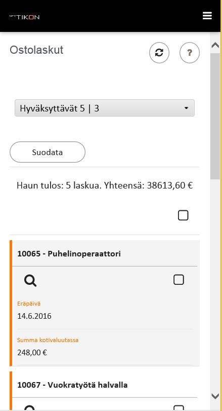 TOIMINTONÄKYMÄ PIENI NÄYTTÖ -painikkeella valikon piilotus/näyttäminen Pieni näyttö, muut
