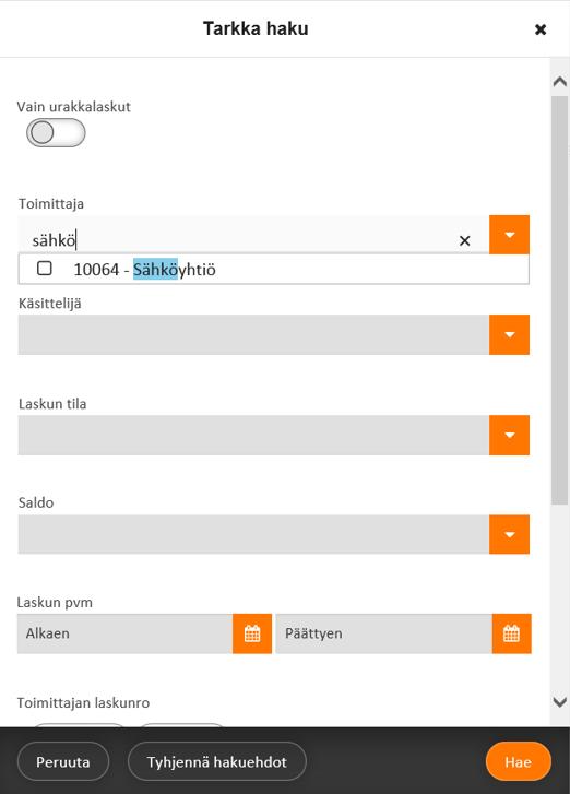 LASKUJEN SELAUS Näytetään kaikki käyttäjän käsittelemät laskut Pääkäyttäjä, SS-06 ja SS-09 näkee