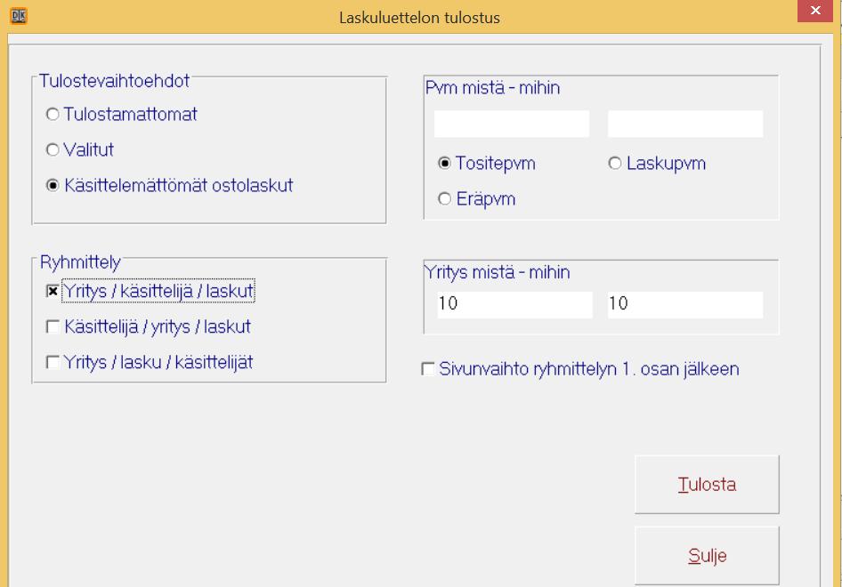 KÄSITTELEMÄTTÖMÄT OSTOLASKUT Käsittelemättömät