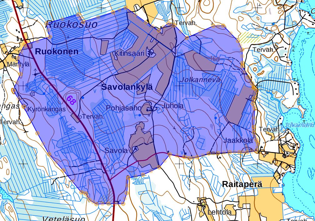 Peltojen osuus valuma-alueesta Suunnittelualueen korkeus vaihtelee välillä 155,0-155,60 m +N2000 - korkeusjärjestelmässä.