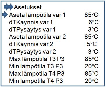 Tämän jälkeen säädetään parametrit Asetuksetvalikosta Kytkentäesimerkki JÄSPI SOLAR PAK -