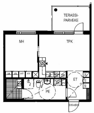 mittakaavassa Huoneistopohjat 1h + tupak + s 44,5 m 2 1. krs 21 2.