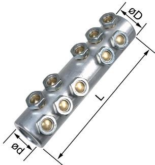 Ruuviliittimet Ruuvijatkosholkit 10-630 mm² ruuvien materiaali: messinki, alhaisimman kitkan saavuttamiseksi väliseinä jännite 36 kv:iin asti täyttää IEC 61238-1:2003:n vaatimukset mm² Jatkosholkki