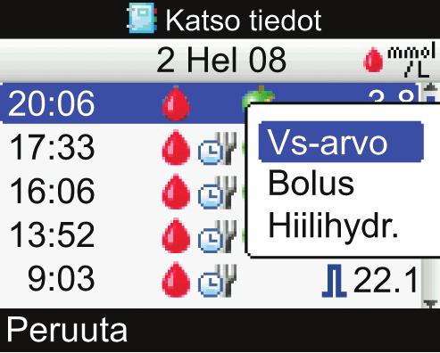 Avaa ponnahdusvalikko tai merkintäkenttä painamalla Valitse oikea ponnahdusvalikon kohta tai oikea luku painamalla