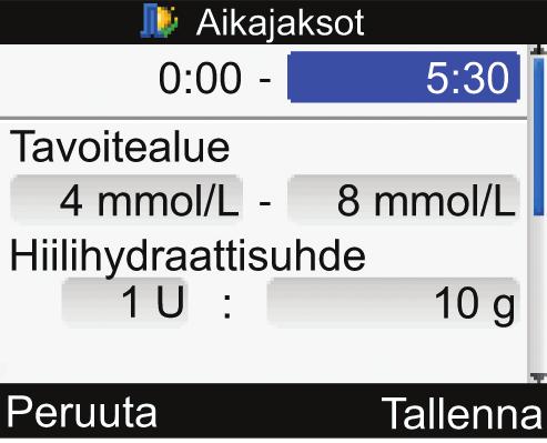 8. 2 Jos päätät asettaa bolusehdotuksen: Sinun on muokattava vähintään yhtä aikajaksoa, jotta ohjattu asennus voidaan suorittaa