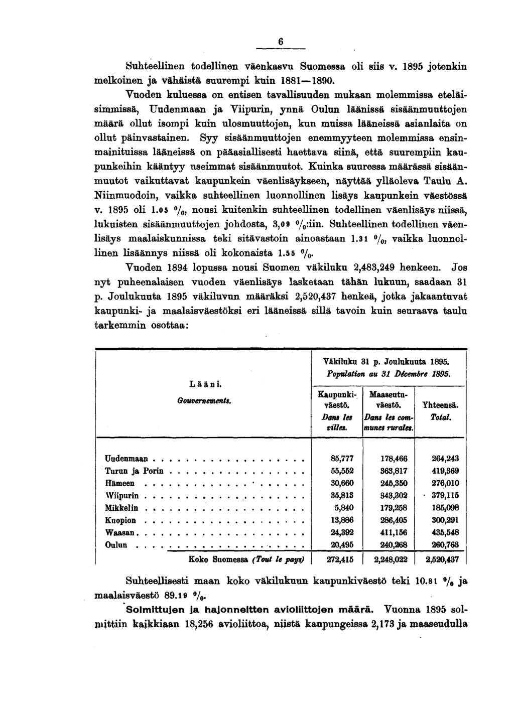 Suhteellinen todellinen väenkasvu Suomessa oli siis v. jotenkin melkoinen ja vähäistä suurempi kuin 0.