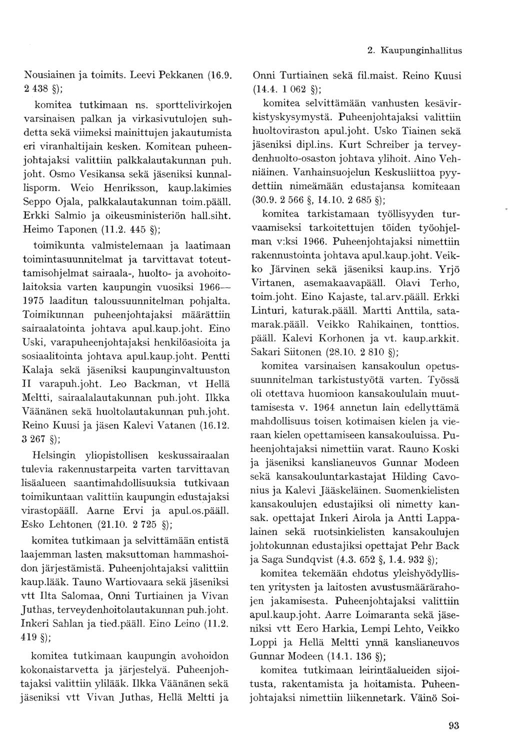 Nousiainen ja toimits. Leevi Pekkanen (16.9. 2 438 ); komitea tutkimaan ns.