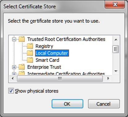 Trusted Root Certificate Authorities' ja tämän haaran alta valitaan lopuksi Local Computer. Huom!