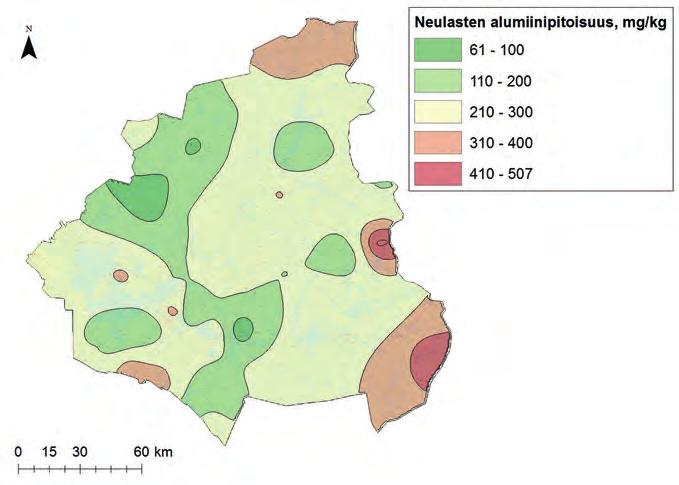 Neulasten metallipitoisuudet Taulukossa 3.4.