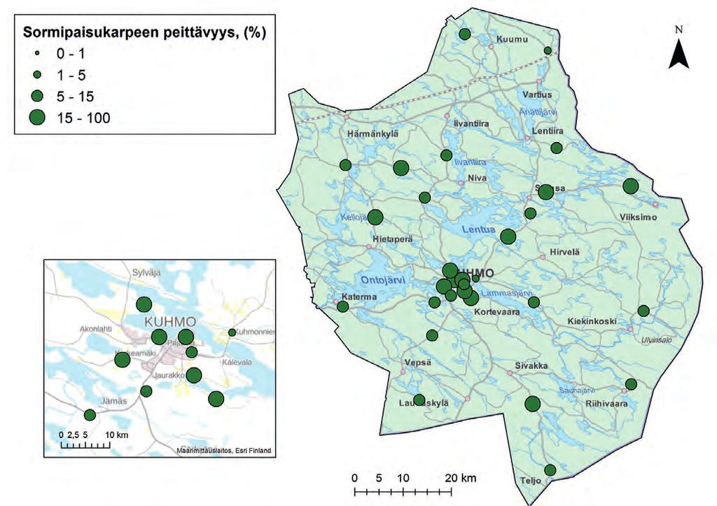 Sormipaisukarpeen peittävyys Kuhmon