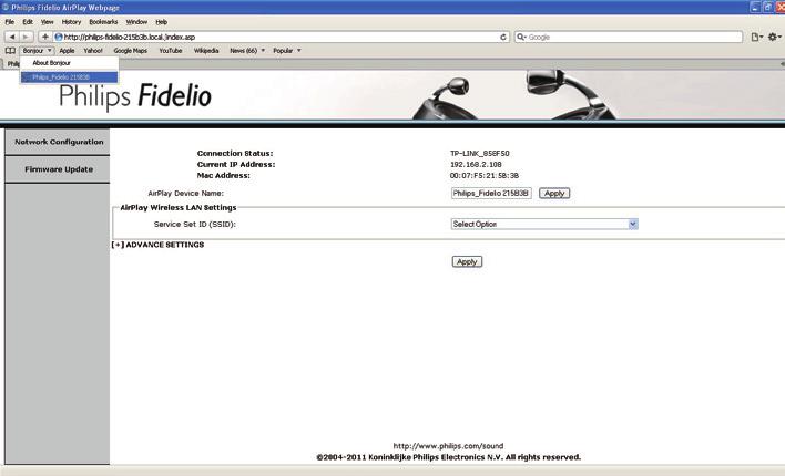 Bonjour-luettelosta Philips DS9100W XXXXXX.