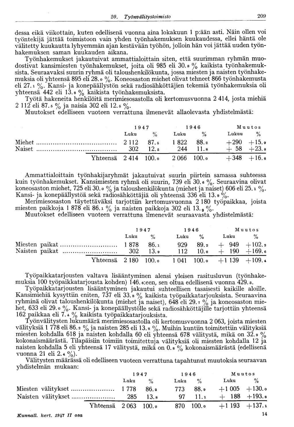 2 Työn välitystoimisto 209 dessa eikä viikottain, kuten edellisenä vuonna aina lokakuun 1 p:ään asti.