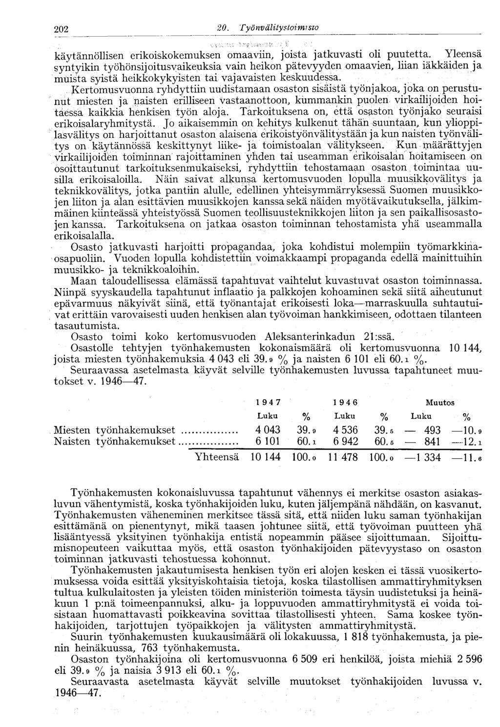 202 2 Työn välitystoimisto 202 käytännöllisen erikoiskokemuksen omaaviin, joista jatkuvasti oli puutetta.