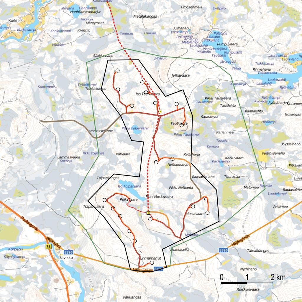PUDASJÄRVEN KAUPUNKI 11 Kuva 3. Osayleiskaava-alue ja osayleiskaavaluonnoksen pohjana toimiva hankesuunnitelma.