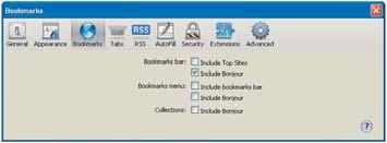 2 Valitse Include Bonjour (Sisällytä Bonjour) Bookmarks bar (Kirjanmerkkipalkki) -kohdassa. 19