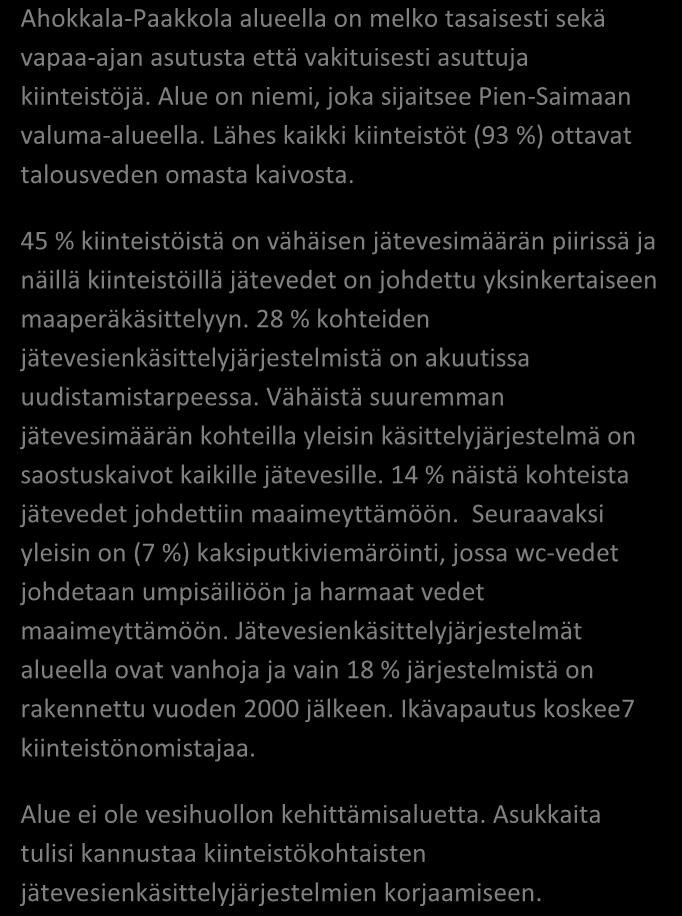 SAIMAAN VESIENSUOJELU- YHDISTYS RY TAIPALSAARI, AHOKKALA- PAAKKOLA 10/2012 Alueen kiinteistömäärä: 98 kpl JÄSSI 2013 ALUEKORTISTO Pohjavesialue Taajaan asuttu alue Vedenottamon suoja-alue Vesihuollon